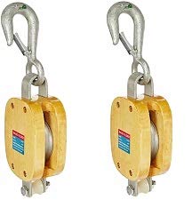 Indusco 16900086 6 Single Wood Manila Rope Block with Hook, 1800 lbs Load Capacity, 3/4 Rope, 3-1/2 Sheave (2-(Pack))