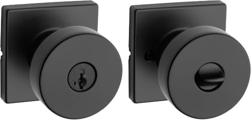 Image of Kwikset Matte Black Keyed Entry Door Knob | SmartKey Security | Square Rose | Microban Protection | For Exterior Doors | Pack of 12