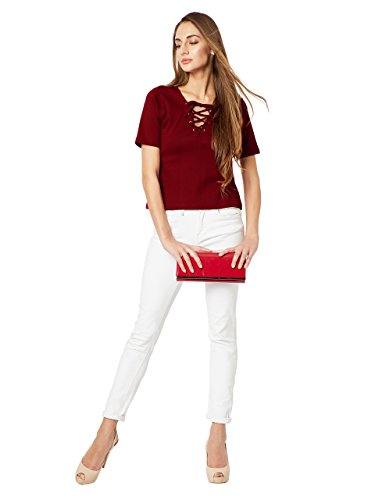 Image of Miss Chase Women's Cotton Slim Fit V Neck Criss-Cross Tie Up Top