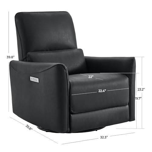Image of CHITA Power Recliner Chair, Swivel Nursery Glider, Faux Leather, Black | FSC Certified Upholstery Rocking Chair, Power Lumbar Support, Reclining Chair for Living Room & Nursery