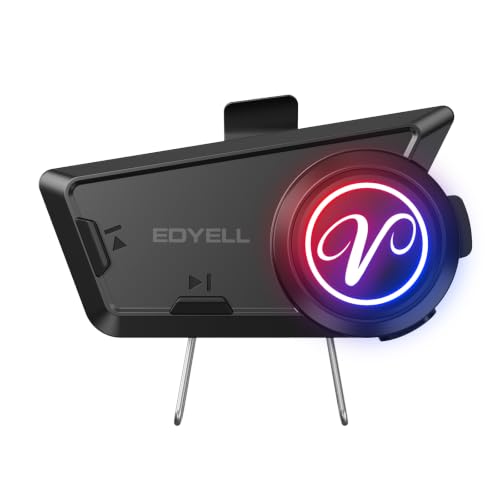 Image of EDYELL V2 Motorcycle Helmet Bluetooth Headset,Helmet Speakers with 2 Type Mics,Connects to 2 Phones at The Same Time Using Music & GPS,Compatible with All Helmets
