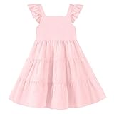Dalukit Toddler Baby Girls Dress Sleeveless Ruffle Baby Girls Summer Dress Casual Solid Floral Little Kid Boho Beach Sundress Pink