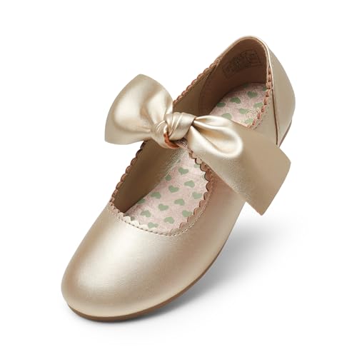 Dream Pairs Girls Ballerina Flats Mary Jane Front Bow Dress Shoes 11 Little Kid Gold