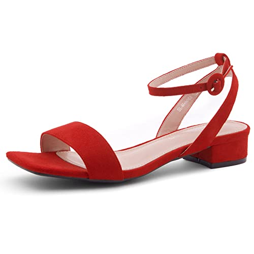 Image of Shoe Land Low Heels for Women 1 Inch Chunky Block Heeled Sandals Square Open Toe Strappy Ankle Strap Dressy Sandals for Wedding Prom Party Office