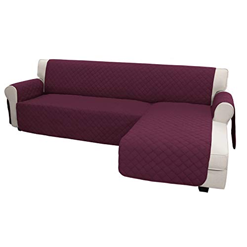 Image of Easy-Going Microfiber Sofa Slipcover L Shape Sofa Cover Sectional Couch Cover Chaise Lounge Slip Cover Reversible Sofa Cover Furniture Protector Cover For Pets Kids Children Dog Cat (Large,Wine /Wine)