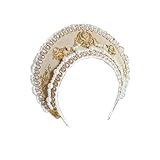 Women's Palace Retro Tudor Hat Hair Accessories Crown Headwear Decoration Multicolor Handmade (Creamy-White)