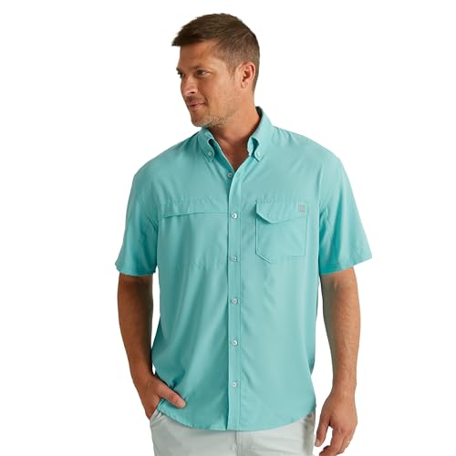 Image of HUK Men's Tide Point Kc Scott Original Artwork Short Sleeve Shirt, Fishing Button Down