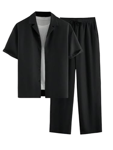 Men's 2 Piece Set Short Sleeve Button Down Shirts and Drawstring Pocket Pants Vacation Beach Outfits2