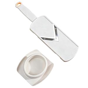 Shredder Cutter Grater Slicer für Gemüse Obst Kohl, mit V-Klinge, Gemüsehobel mit Edelstahlklinge, Gemüsehobel mit Restehalter, Reibe mit ergonomischem Griff, inkl. Fingerschutz, Weiß