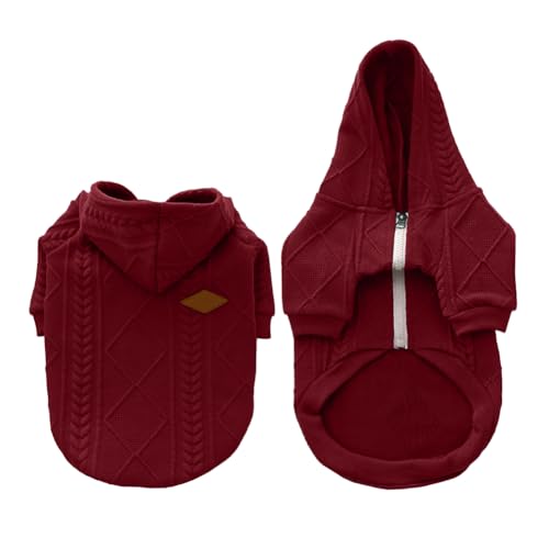 meioro Hundepullover mit Reißverschluss und Kapuze, für Hunde, Katzen, niedlich, warm, mit Kapuze, Winter, warm, Welpen, französische Bulldogge, Mops (Größe L, Rot)