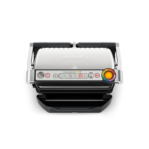 Grill Elétrico Arno Perfect Grill GP01, Inox, com 6 Programas, Função Descongelar e Medição Automática de Espessura, Antiaderente e Fácil de Limpar, 1830W, 110V