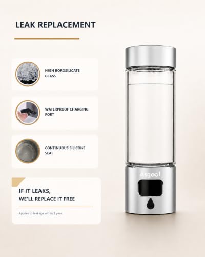 Image of Hydrogen Water Bottle - Portable, Rechargeable, LED Timer, Aluminum and Glass, 8000 PPB Hydrogen in 10 Minutes, 340ml Capacity, for Husband, Friend & Family, for Travel, Sports, Home, Office(Silver)