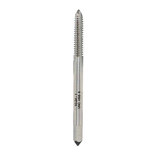 Machine Tap 10-24 UNC Thread Pitch 3 Flutes, High Speed Steel Thread Forming Pointed Tap, Right Hand, Uncoated (Bright) Finish, Round Shank with Square End, Plug Chamfer, HSS Machine Screw Plug Tap
