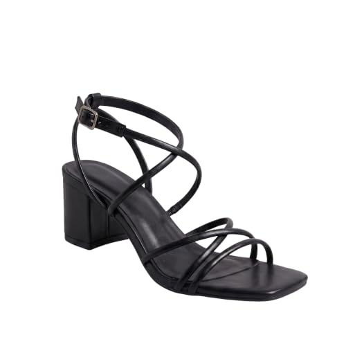 AUSTINE Women's Strappy Block Heel Sandals - Square Open Toe Cris...