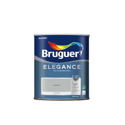 BRUGUER Elegance Pintura Monocapa Extra Mate para Paredes y Techos, Interior y Exterior protegidos, Ultra Lavable, Resistente al Desgaste y Manchas, Con conservante Antimoho, Gris Piedra 750 ml