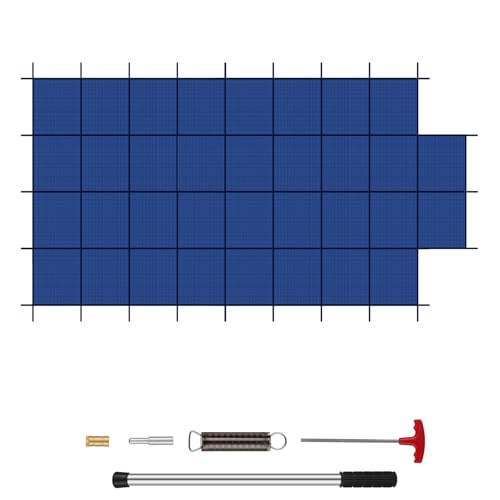 Inground Pool Safety Covers, Fits 16x32ft with 4x8ft Center Step Rectangular Winter Pool Cover for Swimming Pools, High Strength Mesh PP with Triple Stitching, Included Installation Tools (Blue)