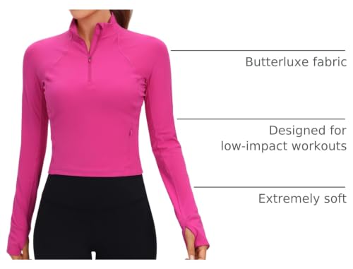 Image of CRZ YOGA Butterluxe Half Zip Crop Top | Workout, Extremely Soft, Slim Fit, Thumbholes, Side Pocket, Long Sleeve Shirts for Women