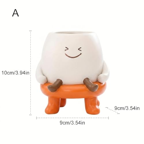 Image of Cute Face Plant Pot with Stool, Funny Resin Planter with Legs, Small Indoor Succulent Flower Pot for Desk, Living Room, Office Decor, Decorative Head Planter, Orange