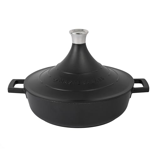 MasterClass Cast Aluminium Tagine Dish with Self-Basting Cone Lid, 4L Non-Stick Round Casserole, Induction Hob to Oven Cookware, Dishwasher Safe, Oven Safe, 28cm, Black