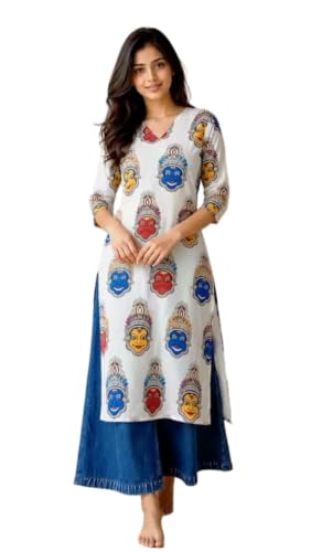 Image of MS VHCK ENTERPRISE Women Printed, Tribal, Kalamkari, Abstract Khadi Cotton Kurti.