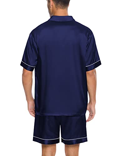 SWOMOG Men Silk Satin Pajamas Short Sleeve Pjs Set Button Down Sleepwear Soft Lounge Set Nightwear with Pockets4