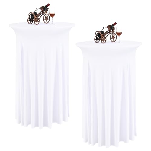 REWOMC 2 Packs White Round Cocktail Table Skirt 24"x 43"