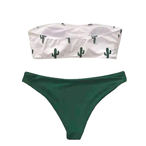 Cinnamou Trajes de Playa Mujer sin Tirantes Cactus Estampado Conjuntos de Bikini Ropa de baño de Dos Pieza para Mujer