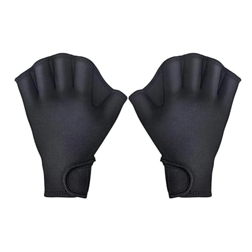 SDSKZOZP Guantes de natación Neopreno con Membrana, Ajuste acuático, Palas, esnórquel, Buceo, Guantes Agua Medio Dedo(Black,L)