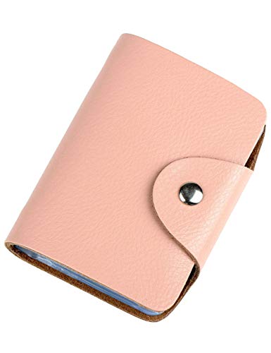 Aladin Unisex Small Leather Credit Card Holder with 26 Plastic Card Slots Pink