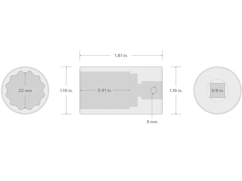 Image of TEKTON 3 /8 Inch Drive x 22 mm Semi-Deep 12-Point Impact Socket | SID14322