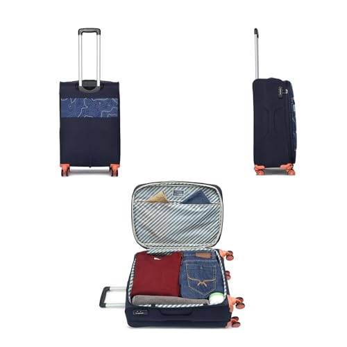 Image of uppercase Topolite 68 Cm Medium Polyester Soft-Sided 8 Spinner Check-In Trolley Bag Dust Resistant Eco-Soft Printed Luggage With Combination Lock, 2500 Days Warranty (Blue)