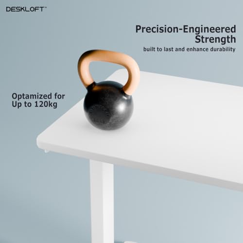 Image of Height Adjustable Electric Desk Table | Motorized Sit Stand Workstation with Walnut Wood Grain Desktop | Ergonomic Computer Table for Home Office (White Frame & White Top, 1200 x 600 mm)