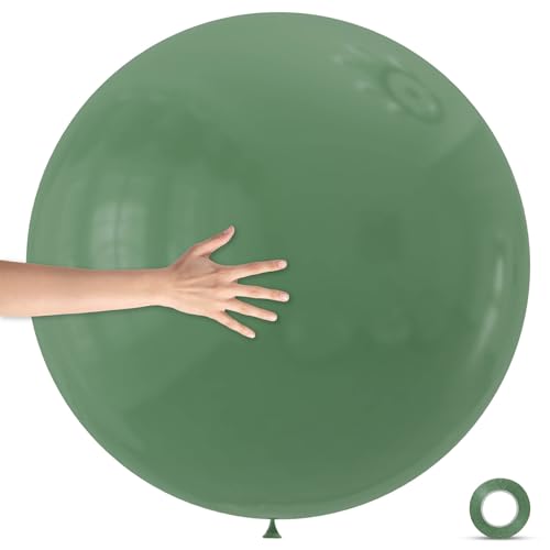 Image of 5Pcs Sage Green Big Balloons 36 Inch, Round Large Latex Party Balloons for Birthday Wedding Decorations