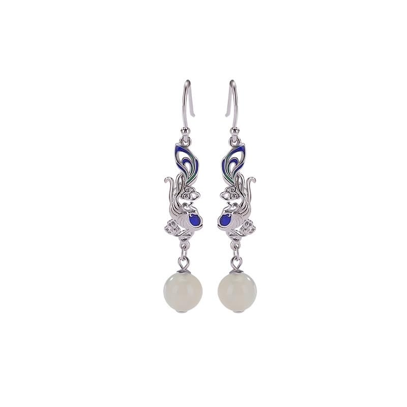 Boucles d'oreilles jade blanc cadeau femme en argent S925 émaillé