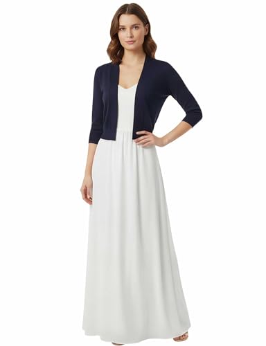 Image of Allsense Women's 3 /4 Sleeve Cropped Shrug Cardigan | Classic Bolero, Open-Front, Lightweight Soft Fine Knit Cover Up