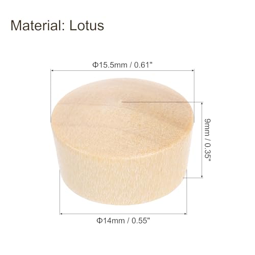 Image of uxcell 120Pcs Wood Button Plugs, 14mm /0.55 inch Flat Head Hardwood Screw Hole Plug Wooden Caps Buttons Wood Plug for Furniture Woodworking Craft Decor (15.5mm x 14mm)