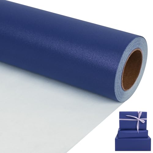 Aimyoo Navy Blue Matte Wrapping Paper, 17 Inches X 27.2 Feet (38.5 sq.ft.) Solid Color Pearly-Lustre Paper Roll for Christmas Birthday Baby Shower Wedding Gift Wrap