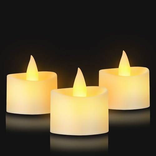 Image of Ivory Flameless Tea Lights - 12 Pack Cozy LED Candles with Realistic Dancing Flicker, Standard Size Votives for Home Decor, Table Centerpiece, Bathroom (Ivory Base, 12 Pack)