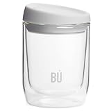 BU Products - Brew Glass Coffee Cup. Double Walled Glass Container with Snow White Antibacterial Finish. Ergonomic Plastic Mouthpiece and Barista Style Lid. 8oz 227ml Capacity.