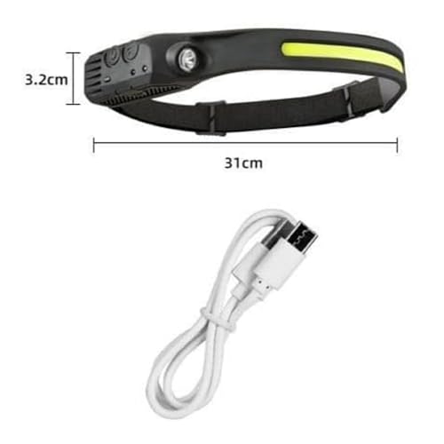 Image of Rechargeable LED Headlamp with Type-C Fast Charging, XPE and COB LED, Sensor Switch, Elastic Headband (1 Line)