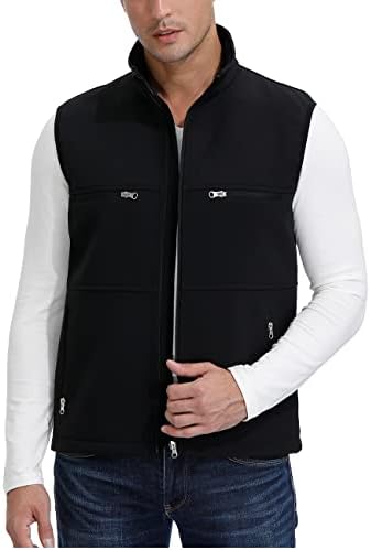 Men's Windproof Fleece Lined Jacket Sleeveless Full Zippered Softshell Vest (M,Black)