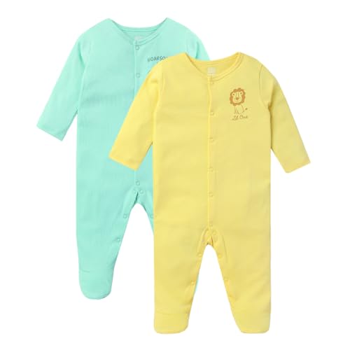 Image of miniklub Baby Front Open Long Sleeve Full Length Knitted Cotton Sleep Suit (Yellow Color)