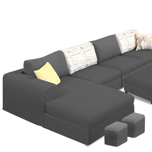 Image of Koza LHS 8 Seater L Shape Sofa Set with Center Table for Living Room (Black Fabric) Premium Fabric Sofa