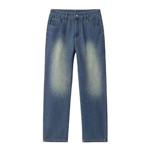 Men's Streetwear Jeans Loose Wide Leg Denim Pants Washed Cat Whisker Baggy Straight Vintage Trousers