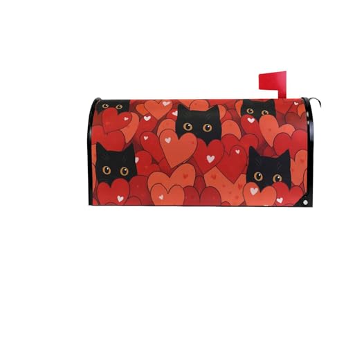 Image of Happy Valentine's Day Red Magnetic Mailbox Covers Love Cats Heart Kitty Mailbox Cover Standard Size Full Magnet Garden Yard Porch Mail Boxes Cover Holiday Decorations 21 inch L x 18 inch W