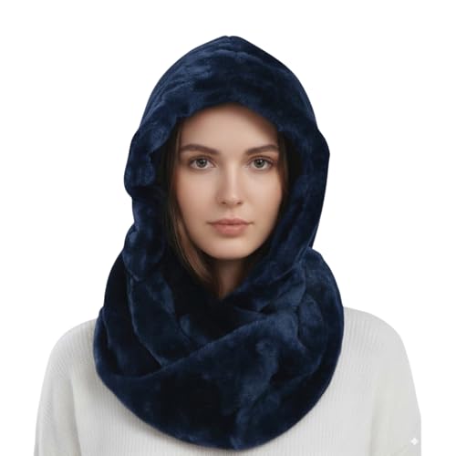 BA UNIQUE FASHION Winter Infinity Scarf - Hat Scarf Combo with Faux Fur Hood, Fur Head Wrap and Snood