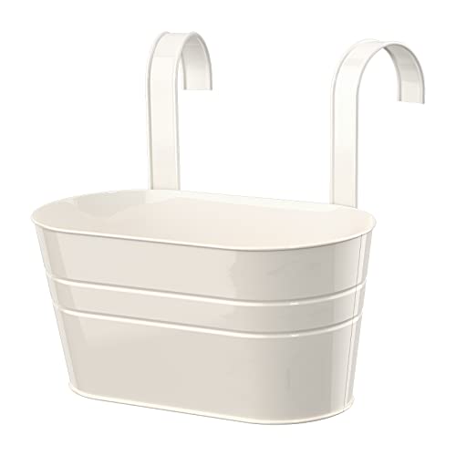 Wankd Pots de Fleurs en métal à Suspendre - Seau Rond - Jardinière de Jardin avec Double Crochets - Pot de Fleurs à Suspendre au Mur pour Balcon, Rebord de fenêtre (Blanc)