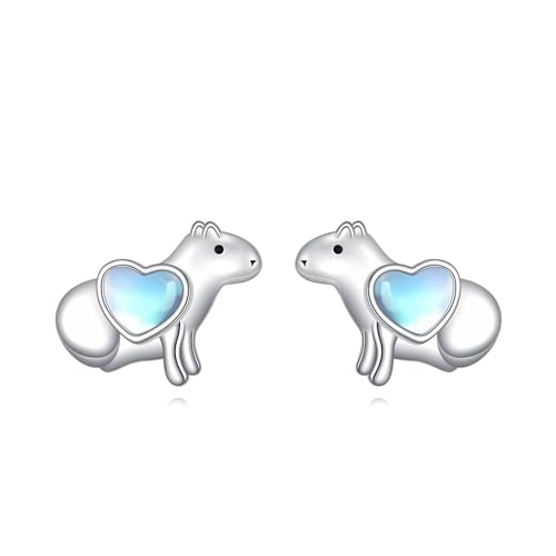 Boucles d'oreilles capybara en argent 925 et pierre de lune : le cadeau idéal