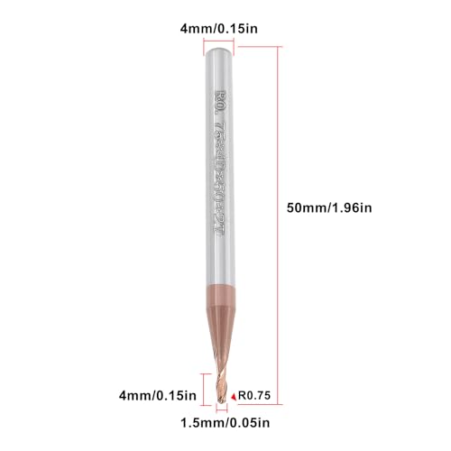 Image of 2Pcs 1.5mm Ball Nose End Mill AlTiN Coated HRC55 Tungsten Carbide for CNC Engraving
