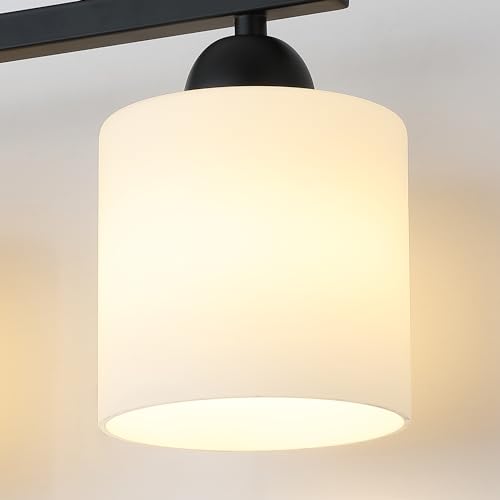 Image of Mecgirn Milk Glass Vanity Lights for Bathroom, 4 Light Matte Black Bathroom Light Fixtures Over Mirror, Ceramic E26 Sockets Wall Mounted